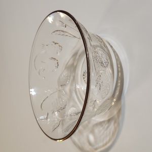 Vintage Embossed Glass Bowl Gold Rim Raspberry Leaf Design Made in France 5"